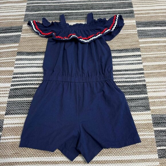 Janie and Jack Girls Ric Rac Cold Shoulder Romper 100% Cotton Patriotic Blue 7 - Picture 5 of 8
